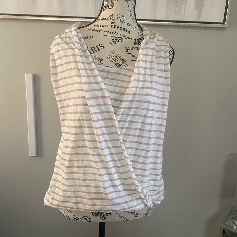 White House Black Market Beige and White Striped Top